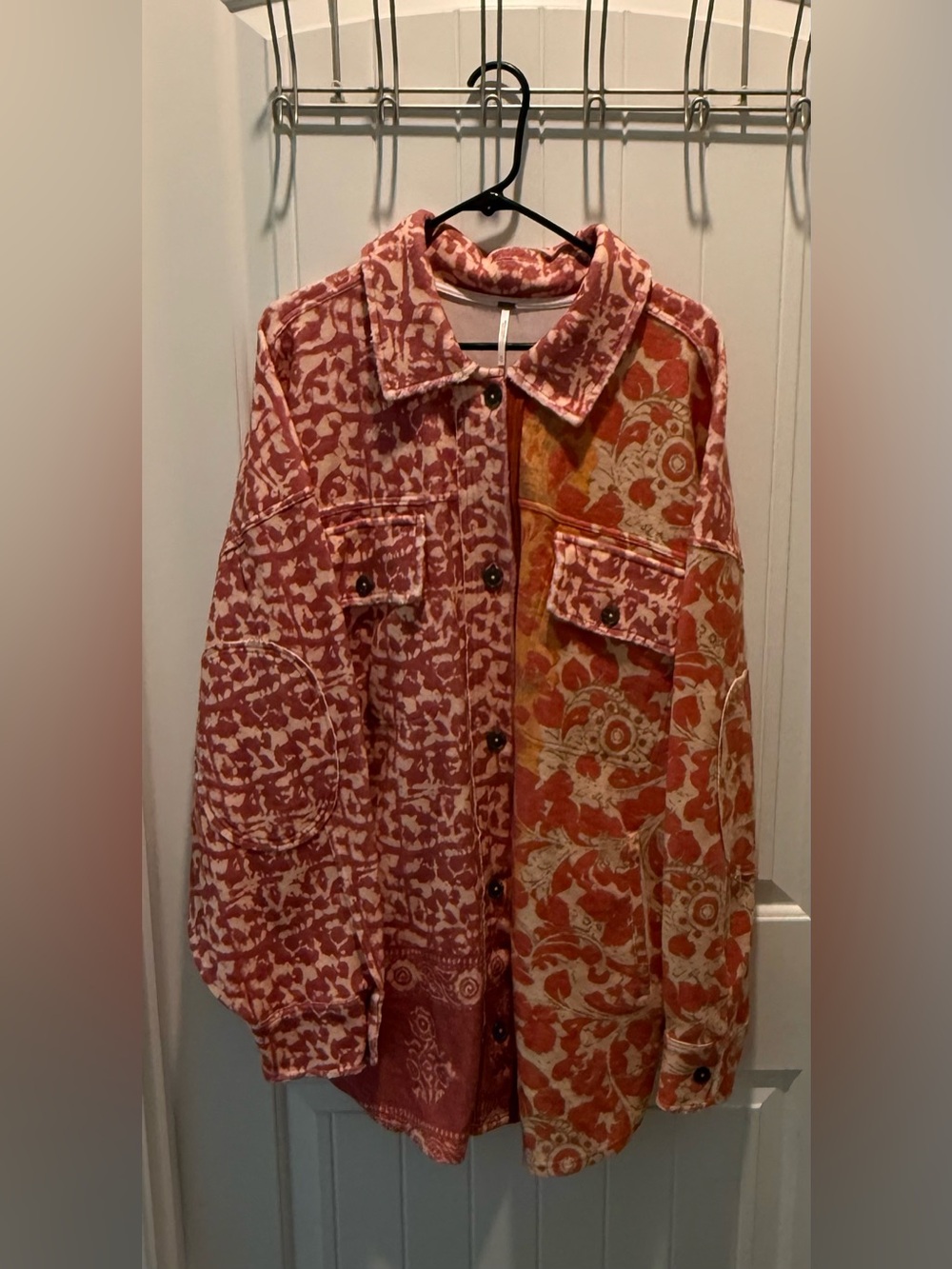 Free People Pink Rose Oversized Printed Fleece Shacket Jacket
